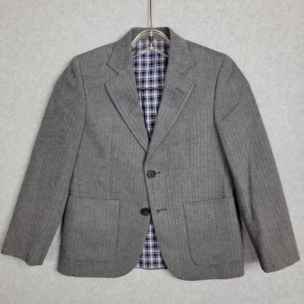 Brooks Brothers Fleece Boys Grey Herringbone Cotton Blazer Sport Coat Size 10